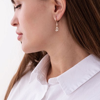 Золотые серьги "Сердечки" с фианитами с07427 №2