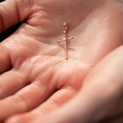 Золотой крестик с фианитом п03456 №2