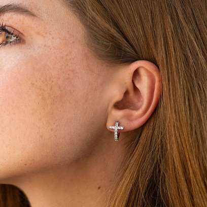 Сережки - кільця "Хрестики" з фіанітами (біле золото) с09092 №2