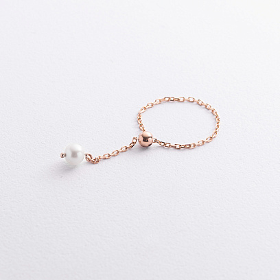 Кольцо "Жемчужина на цепочке" в красном золоте к08345 №3