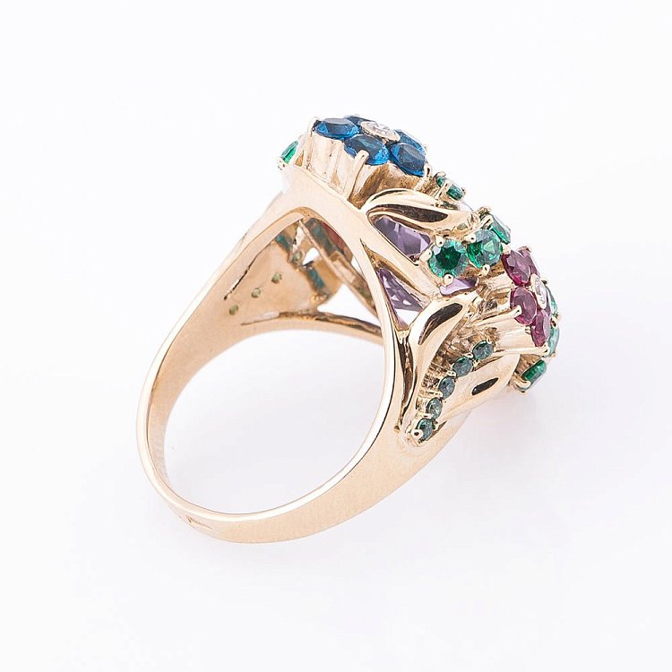 Золотое кольцо с аметистом и цветными фианитами 14032088а от ювелирного магазина Оникс - 2