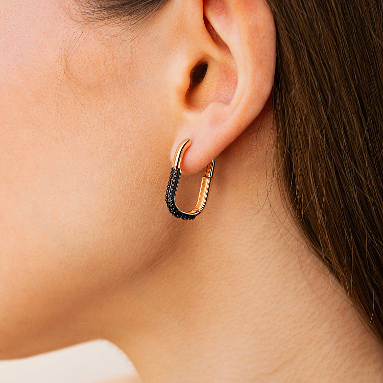 Золоті сережки з чорними фіанітами с09465 від ювелірного магазину Онікс - 2