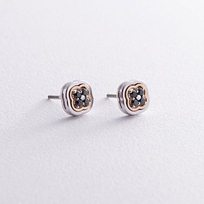 Золотые серьги - пусеты "Клевер" с бриллиантами 334391122