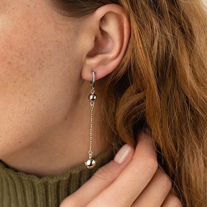 Серебряные висячие серьги с шариками 123261 №4