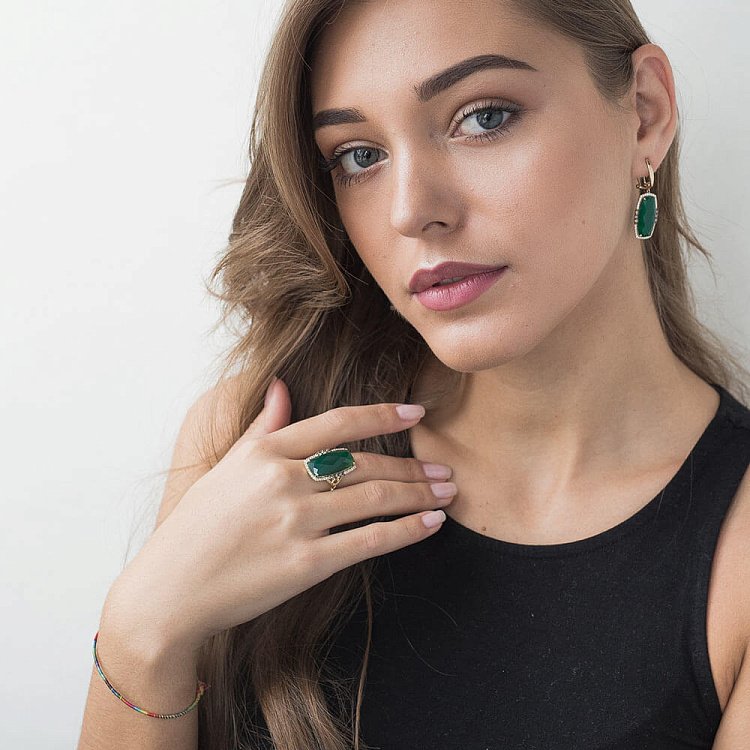 Золотые серьги с агатом и бриллиантами сб0063A1 - 3 Золотые серьги с агатом и бриллиантами сб0063A1 от ювелирного магазина Оникс - 3