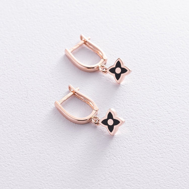 Серьги "Клевер" в красном золоте (эмаль) с08487 от ювелирного магазина Оникс - 2