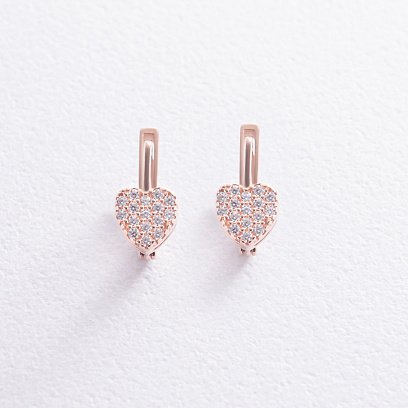 Золотые серьги "Сердечки" с фианитами с05013 №3