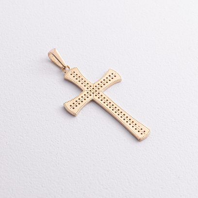 Крестик в желтом золоте (фианиты) п04040 №2