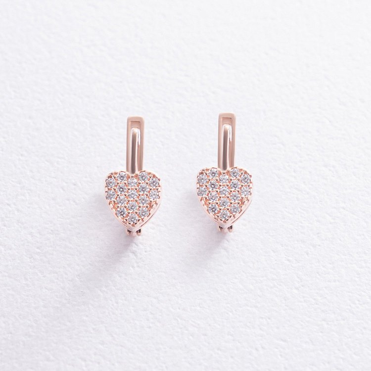 Золотые серьги "Сердечки" с фианитами с05013 от ювелирного магазина Оникс - 2