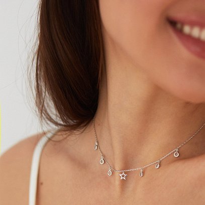 Золоте кольє "Зірочка" з фіанітами кол01393 №2