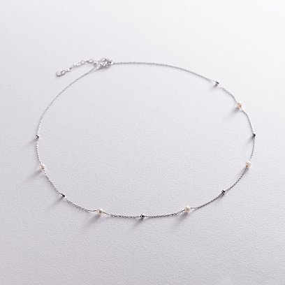 Золотое колье "Шарики" с жемчугом кол02028