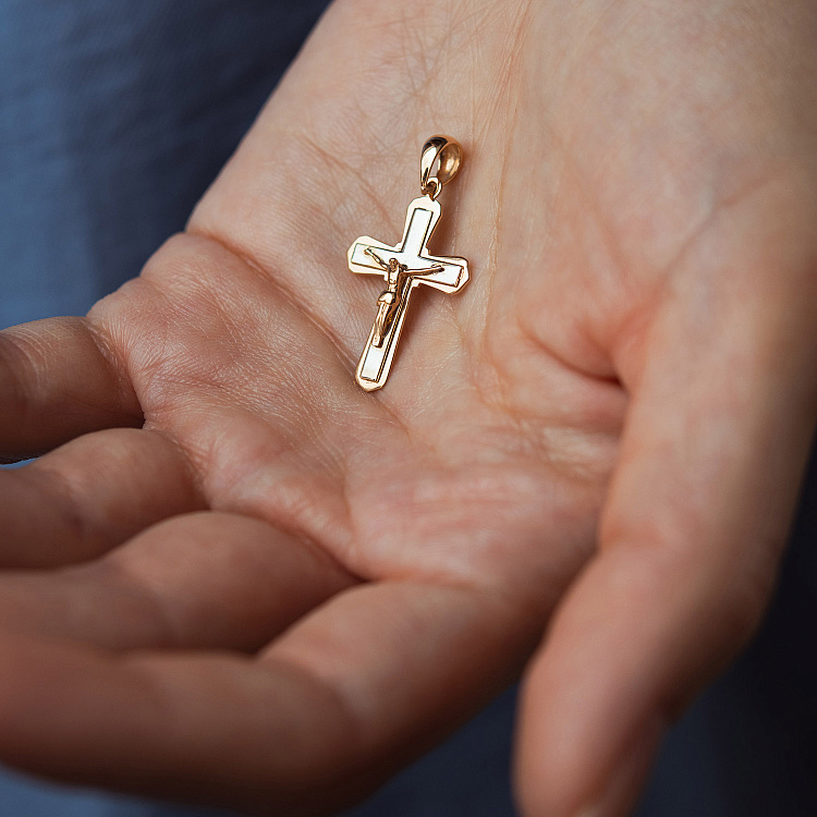 Крестик с распятием (красное, белое золото) п03999 от ювелирного магазина Оникс - 1