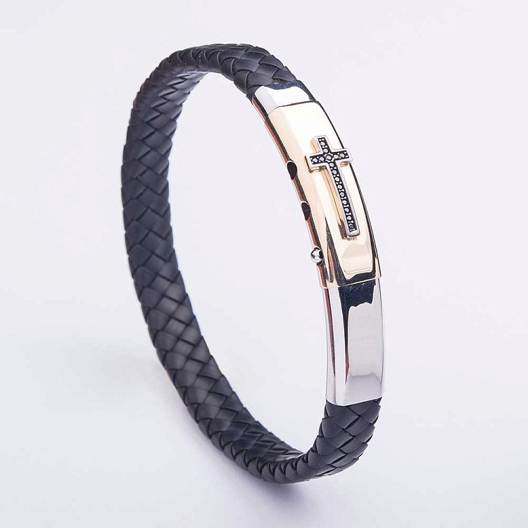 Золотий браслет з каучуком б02307 від ювелірного магазину Онікс