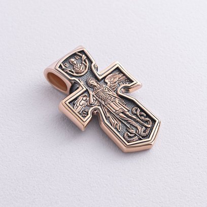 Золотий хрестик "Розп'яття. Архангел Михаїл. Божа Матір" Знамення "з чорнінням п02534 №3