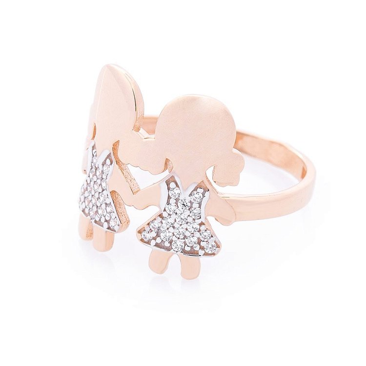 Золотий перстень "Дівчатка" (фіаніт) к06243 від ювелірного магазину Онікс - 1