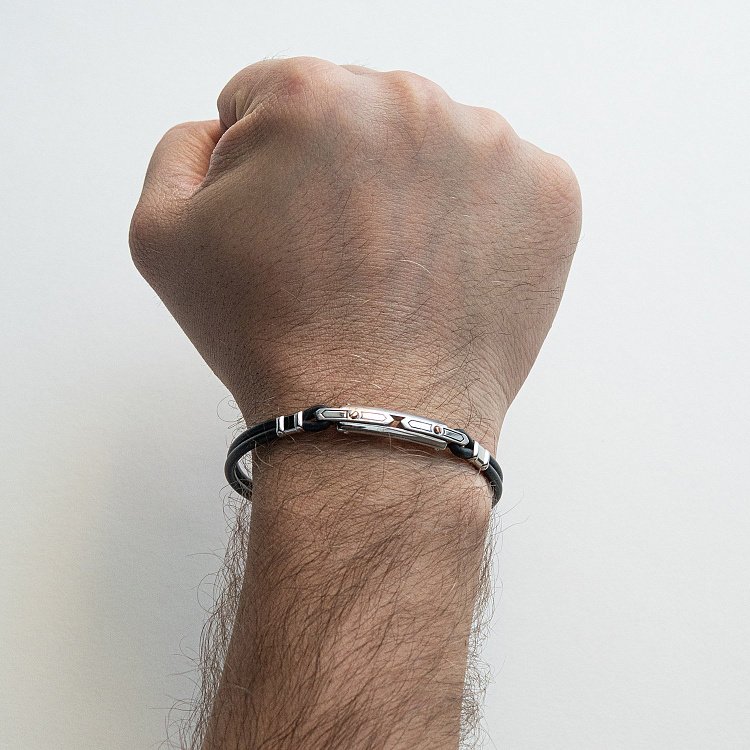 Мужской браслет с серебряной и золотой вставкой Zancan EXB269R-N от ювелирного магазина Оникс - 1