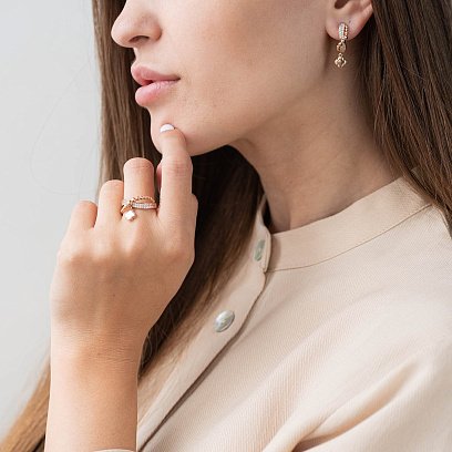 Золоті сережки "Конюшина" (фіаніт) с06178 №2