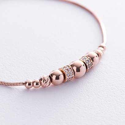 Браслет "Шарики" в красном золоте (фианиты) б05092 №3
