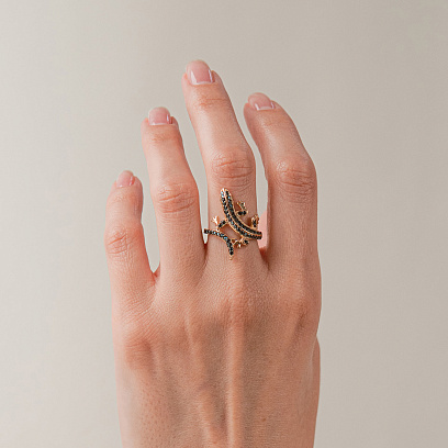 Кольцо "Ящерица" в желтом золоте (фианиты) к08309 №4