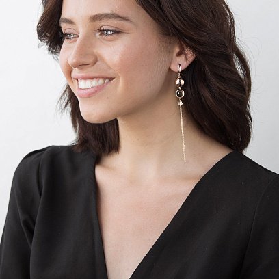 Висячі сережки з червоного золота з фіанітом с06382 №2