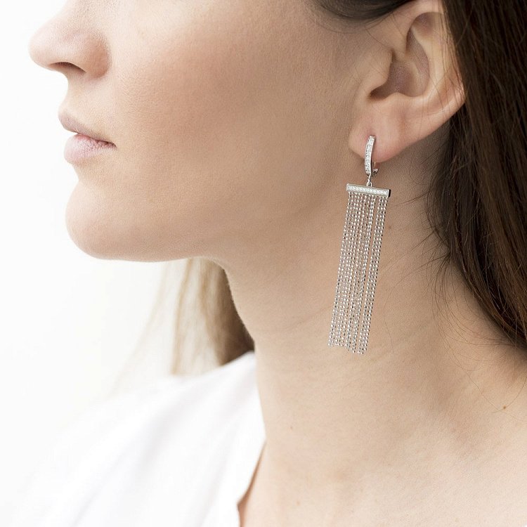 Серебряные серьги  "Водопад" с фианитами 122150 от ювелирного магазина Оникс - 2