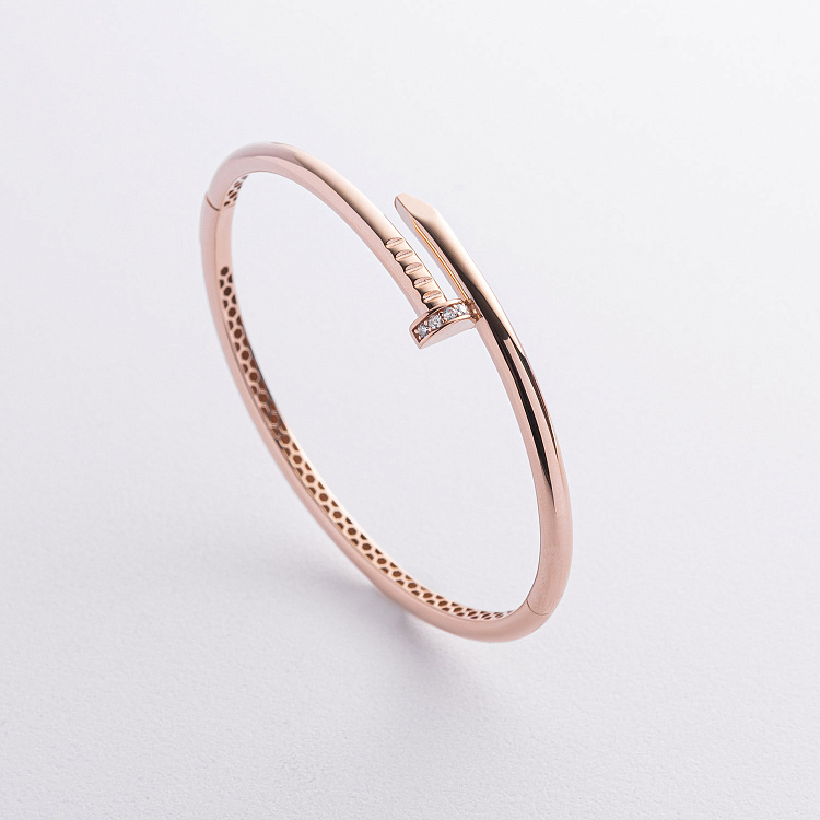 Золотой браслет "Гвоздь" с фианитами б05819 от ювелирного магазина Оникс