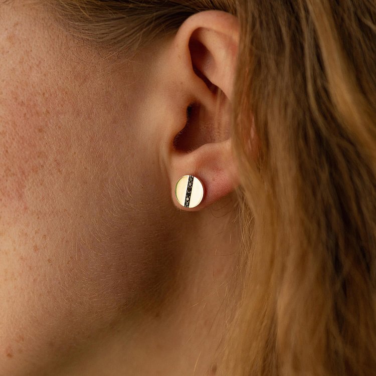 Сережки - пусети з чорними діамантами (жовте золото) 334993122 від ювелірного магазину Онікс - 3