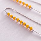 Срібні сережки - протяжки з жовтими каменями 123078 от ювелирного магазина Оникс - 2