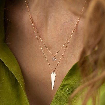 Подвійне золоте кольє з фіанітом кол01526 №2