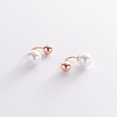 Золотые серьги "Шарики" (искусственный жемчуг) с08349