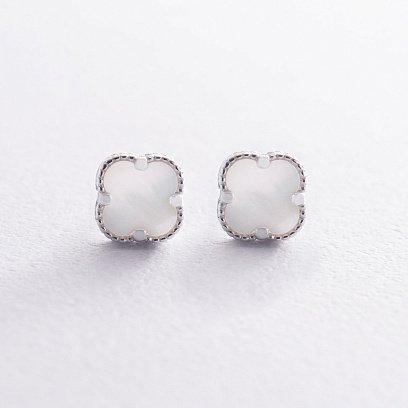 Срібні сережки - пусети "Конюшина" з перламутром mini 123294 №3