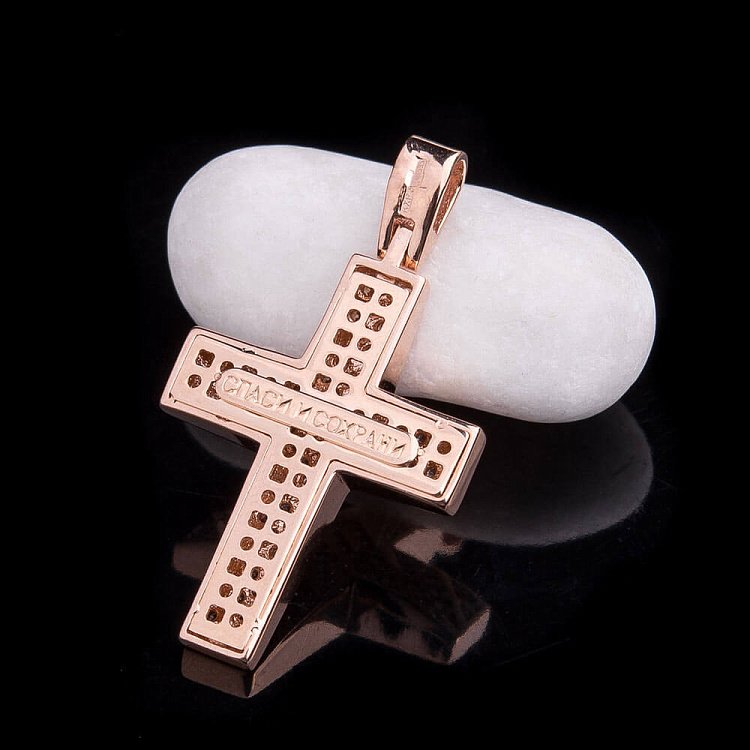 Золотой крест с фианитами п02193 - 2 Золотой крест с фианитами п02193 от ювелирного магазина Оникс - 2