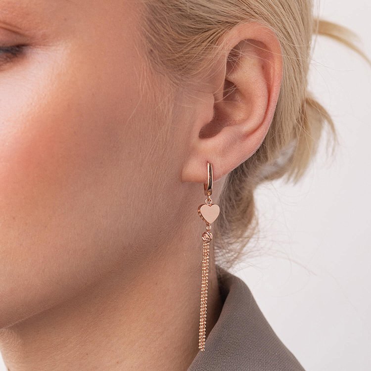 Золоті сережки "Сердечка" з ланцюжками с07847 від ювелірного магазину Онікс - 1