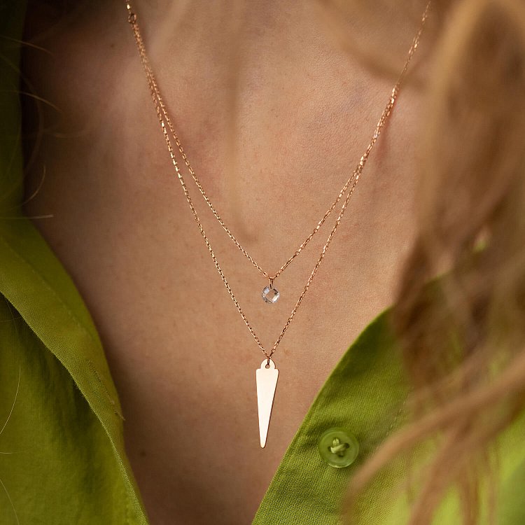 Подвійне золоте кольє з фіанітом кол01526 від ювелірного магазину Онікс - 1