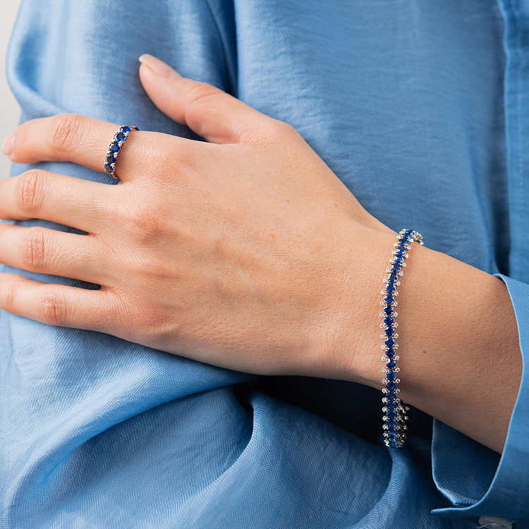 Золотой браслет с бриллиантами и сапфирами бб0061nl от ювелирного магазина Оникс - 1