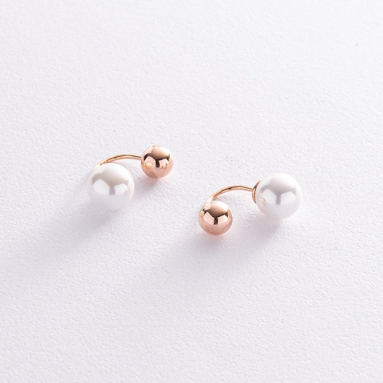 Золотые серьги "Шарики" (искусственный жемчуг) с08349 от ювелирного магазина Оникс