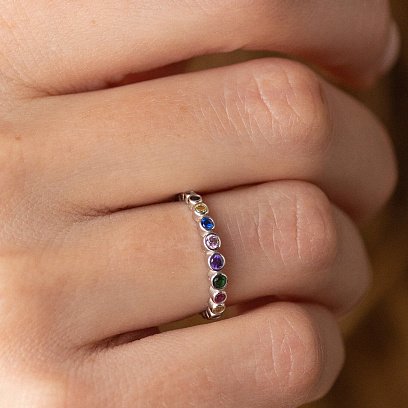 Каблучка з різнокольоровими фіанітами (біле золото) к07130 №7