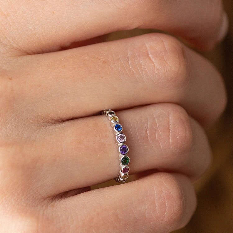 Каблучка з різнокольоровими фіанітами (біле золото) к07130 від ювелірного магазину Онікс - 8