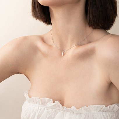 Серебряное колье "Крестик" с фианитами 181137 №5