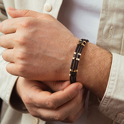 Чоловічий браслет з золотими вставками і фіанітами б02357 №2