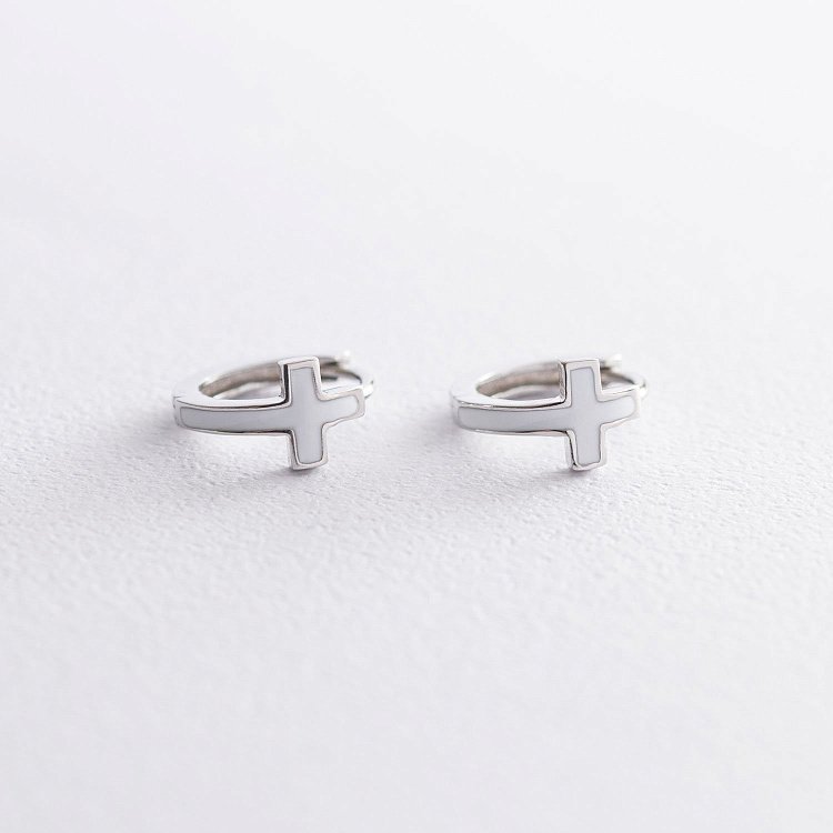 Срібні сережки "Хрестики" з емаллю 122851 від ювелірного магазину Онікс - 6