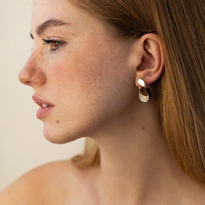 Золоті сережки "Крапельки" з фіанітами с08521 №6