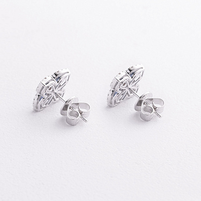 Сережки - пусети "Конюшина" в білому золоті (діаманти, сапфіри) сб0719mi №3