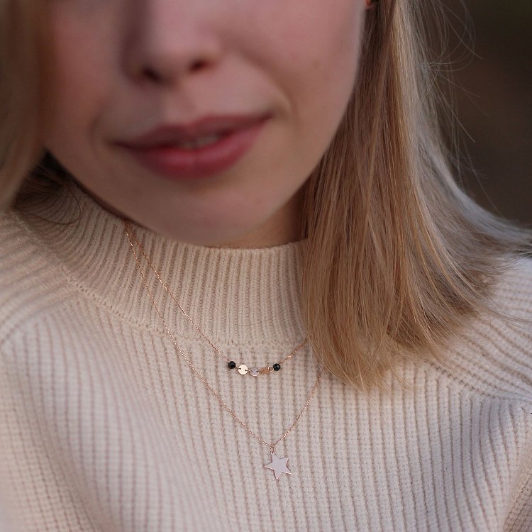 Двойное золотое колье "Звездочка" с черными фианитами кол01525 от ювелирного магазина Оникс - 3