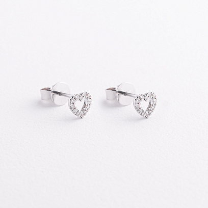 Золотые серьги - пусеты "Сердечки" с бриллиантами сб0673ca №2