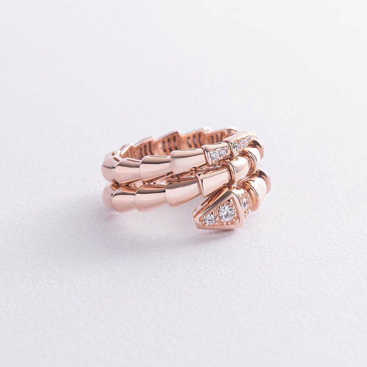 Каблучка "Змія" в червоному золоті (фіаніти) к08085 від ювелірного магазину Онікс - 2