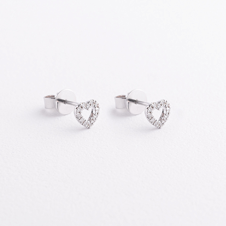 Золотые серьги - пусеты "Сердечки" с бриллиантами сб0673ca от ювелирного магазина Оникс - 1