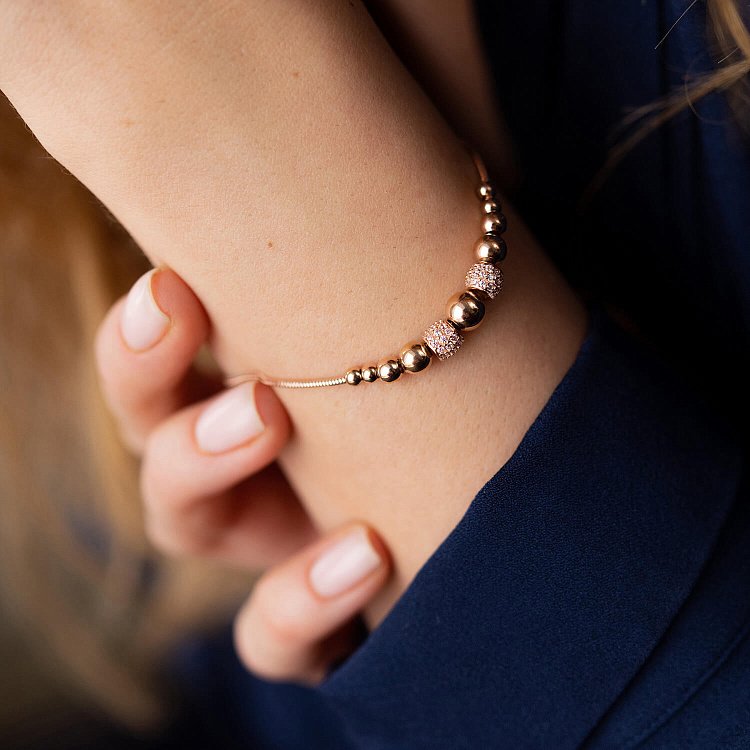 Браслет "Шарики" в красном золоте (фианиты) б04802 от ювелирного магазина Оникс - 5