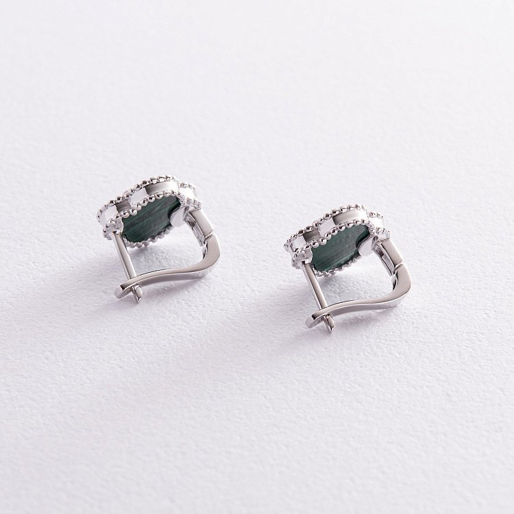 Серьги "Клевер" в белом золоте (малахит) с08401 от ювелирного магазина Оникс - 4