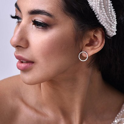 Серебряные серьги - пусеты "Круговорот" с фианитами 122898 №6